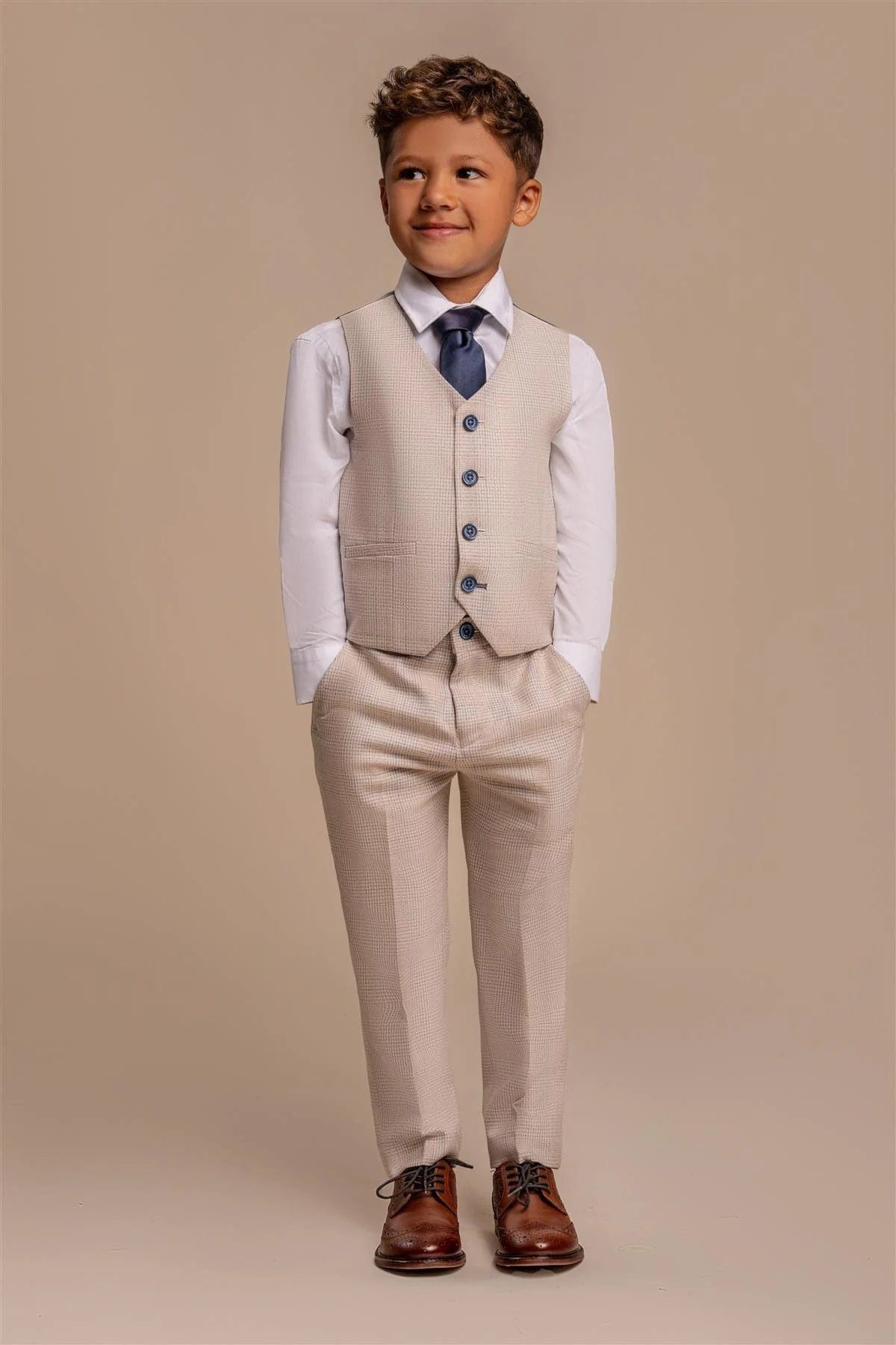 CAVANI CARIDI BOYS BEIGE 3 PIECE SUIT