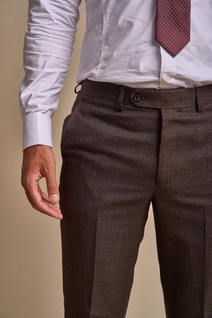 CARIDI BROWN CHECK SLIM FIT TROUSERS