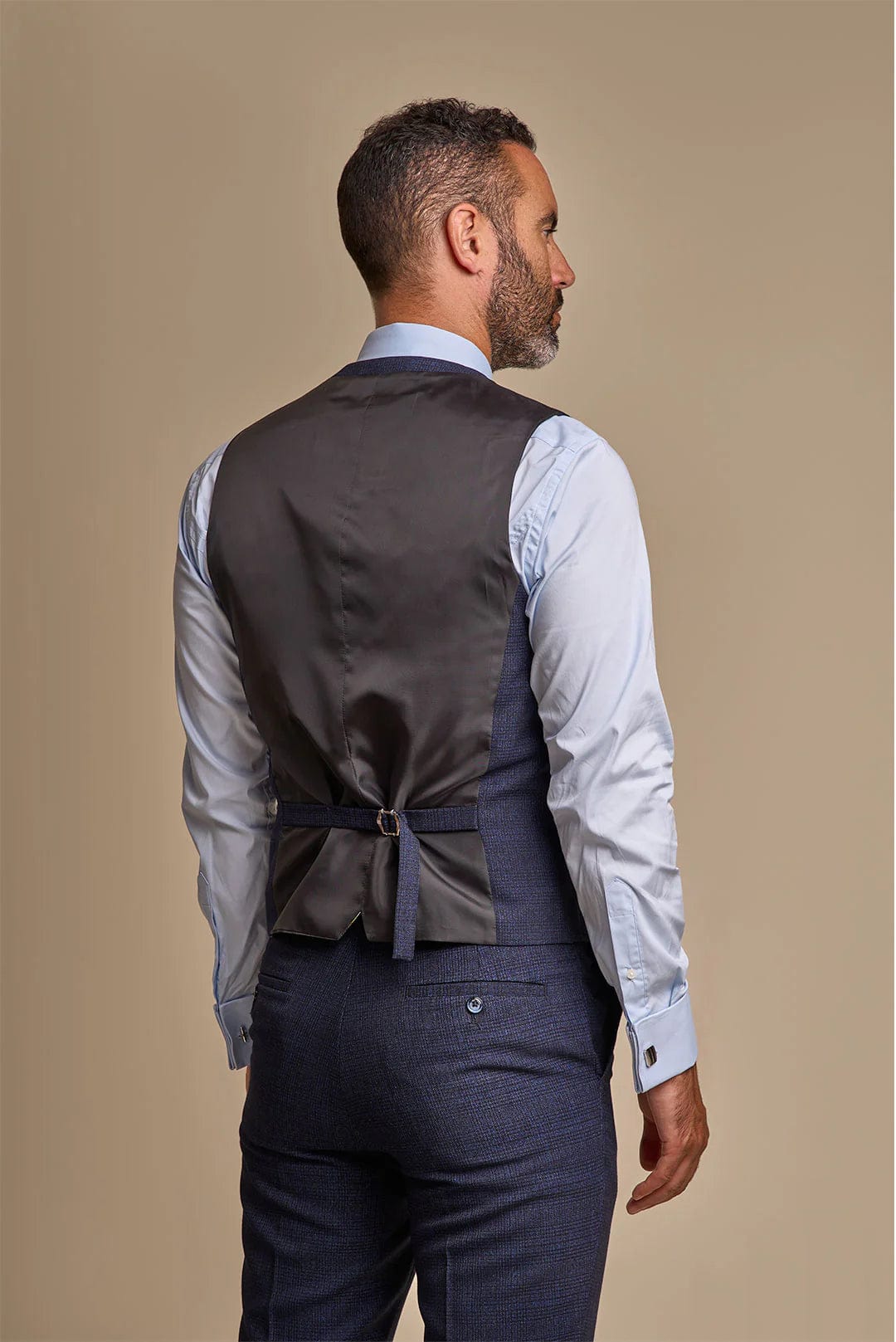 CARIDI NAVY CHECK WAISTCOAT