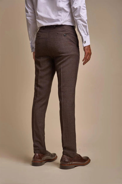 CARIDI BROWN CHECK SLIM FIT TROUSERS