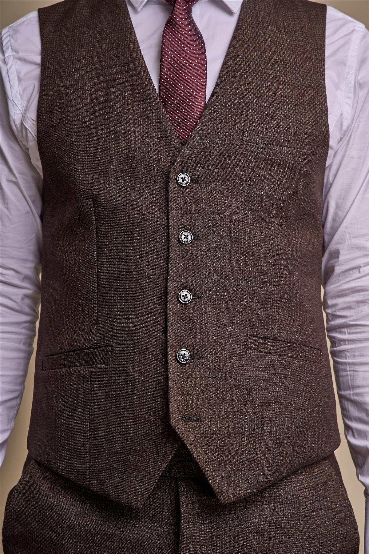 CARIDI BROWN CHECK WAISTCOAT