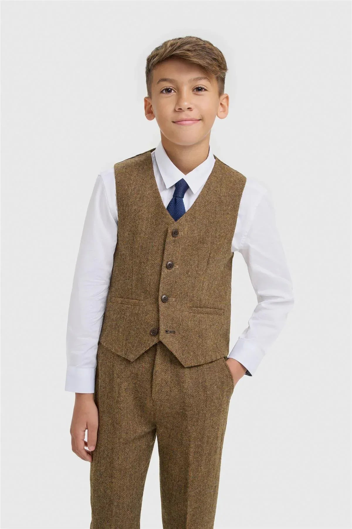 Cavani Thomas Brown Tweed Boys Three Piece Suit