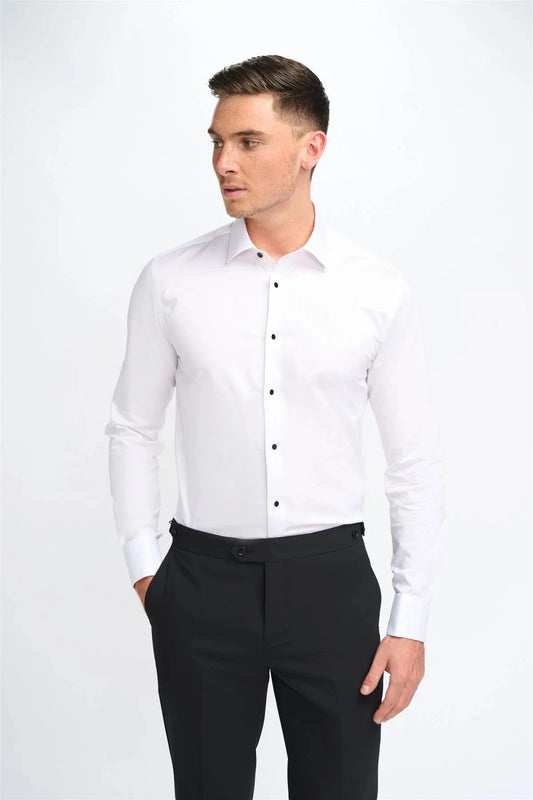 Cavani Havana white shirt for men, slim fit, perfect for weddings and formal events.