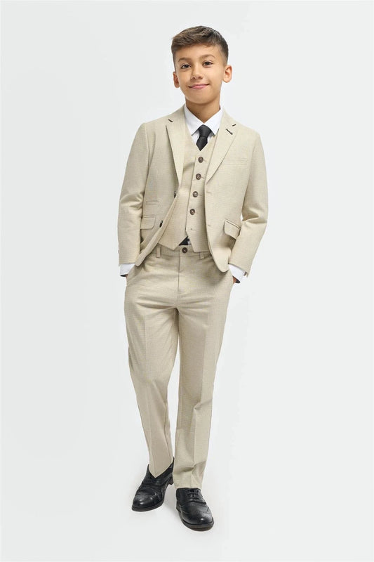 BOYS HAMPTON BEIGE 3-PIECE SUIT