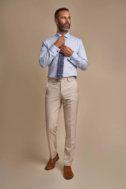 CARIDI BEIGE CHECK SLIM FIT TROUSERS