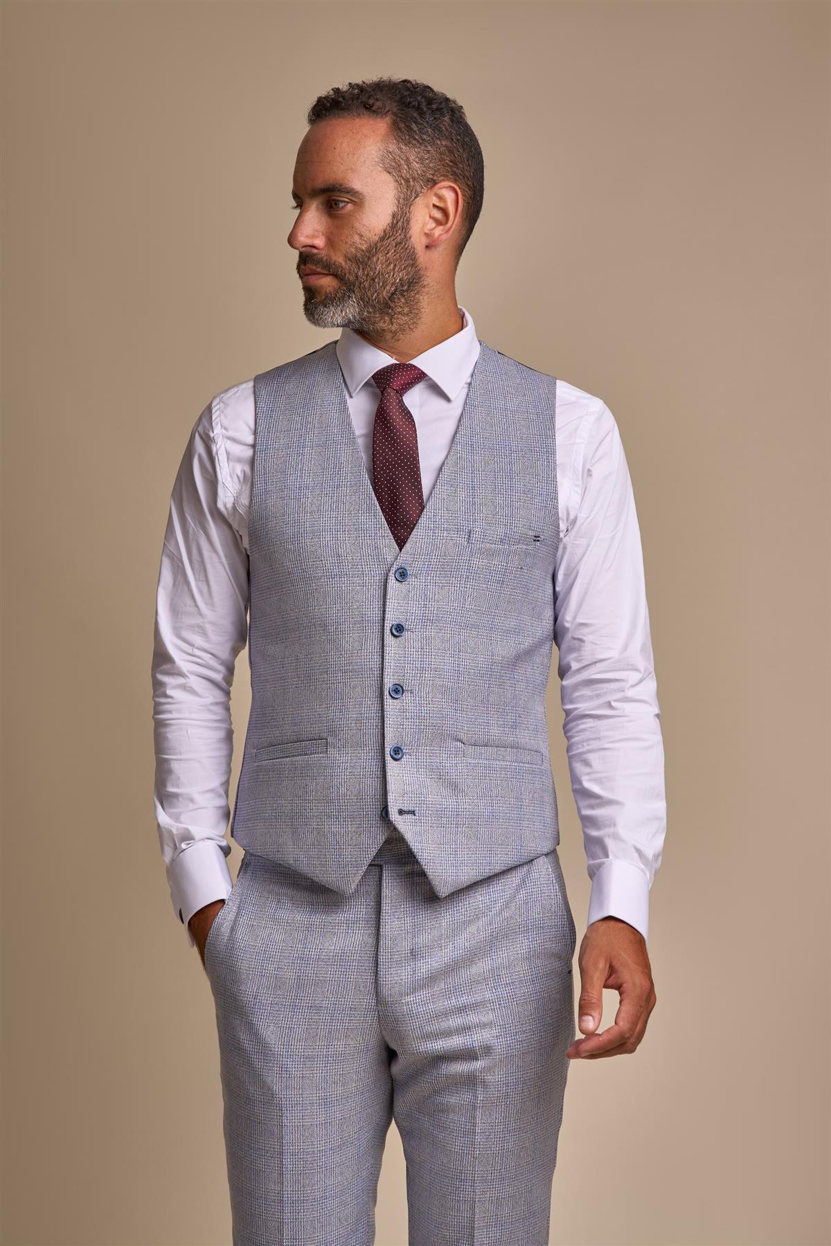 CARIDI SKY BLUE CHECK WAISTCOAT