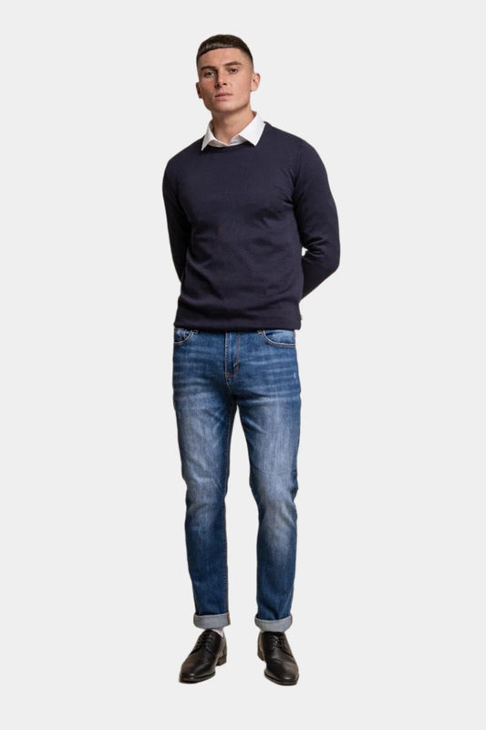 MERINO NAVY CREW NECK KNIT