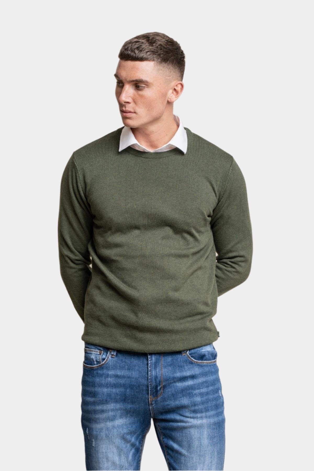 MERINO OLIVE CREW NECK KNIT