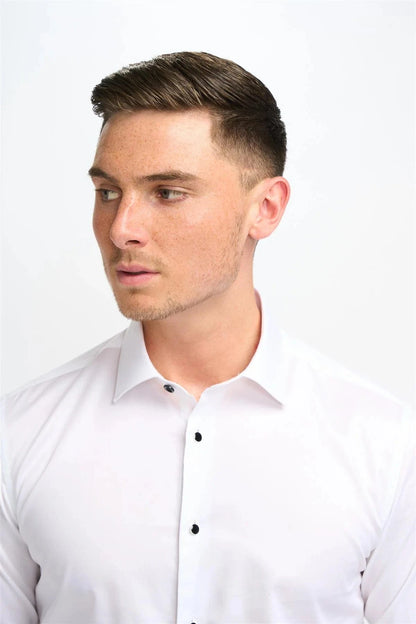 Cavani Havana white shirt for men, slim fit, perfect for weddings and formal events.