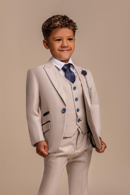 CARIDI BOYS BEIGE 3 PIECE SUIT