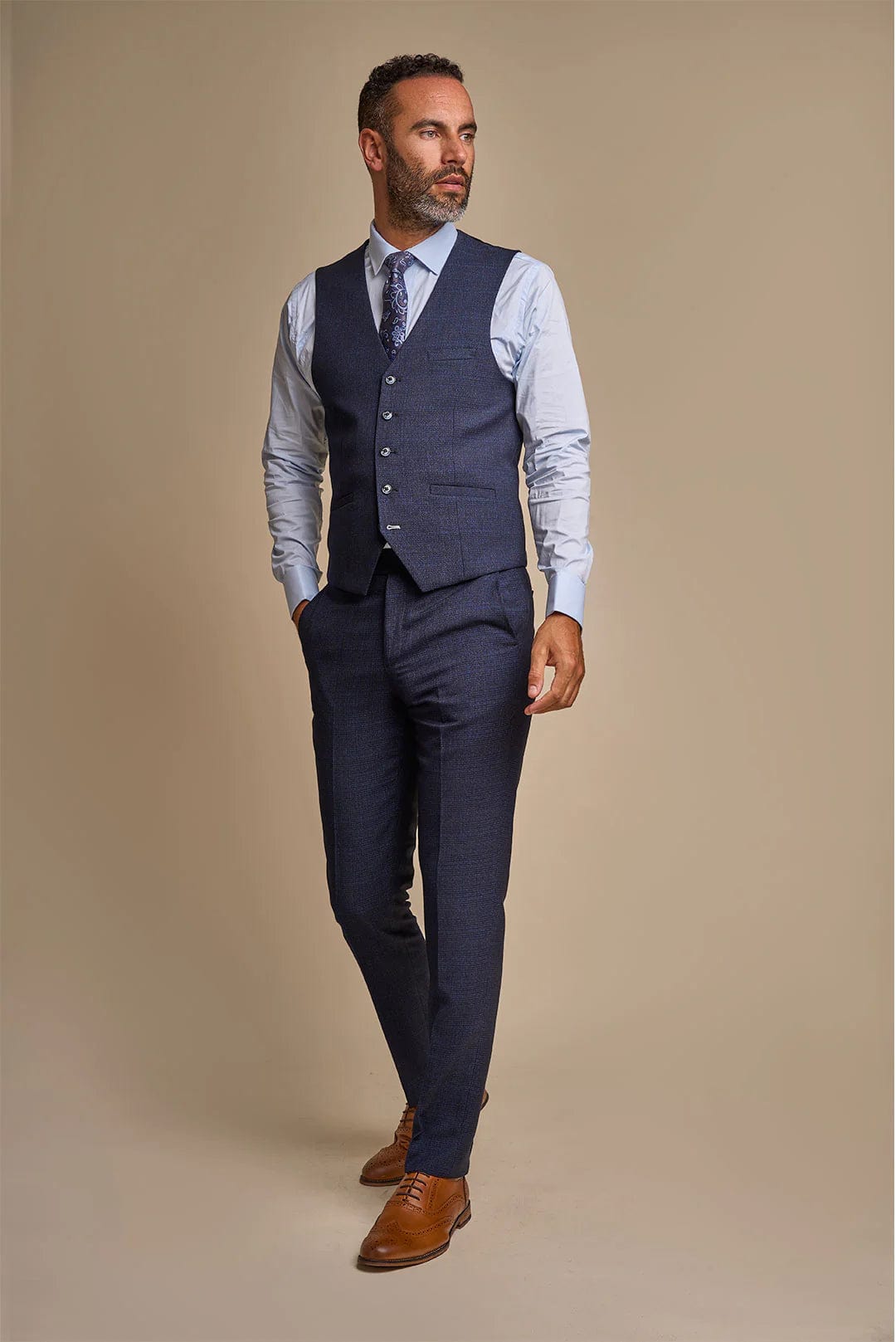 CARIDI NAVY CHECK 3-PIECE SUIT