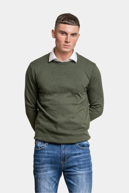 MERINO OLIVE CREW NECK KNIT