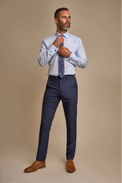 CARIDI NAVY CHECK SLIM FIT TROUSERS