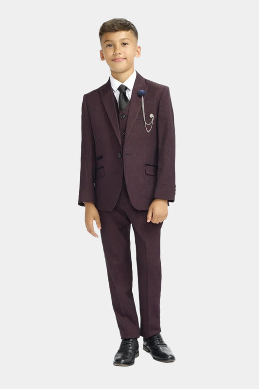 CARIDI BOYS WINE CHECK 3-PIECE SUIT