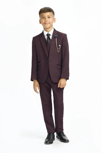 CARIDI BOYS WINE 3 PIECE SUIT