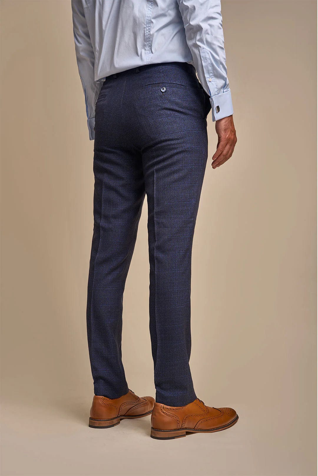 CARIDI NAVY CHECK SLIM FIT TROUSERS