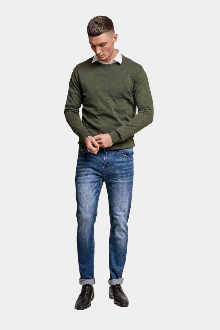 MERINO OLIVE CREW NECK KNIT