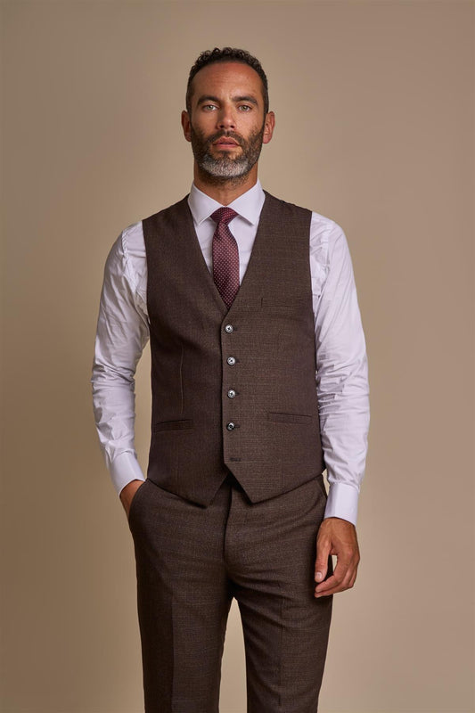 CARIDI BROWN CHECK WAISTCOAT