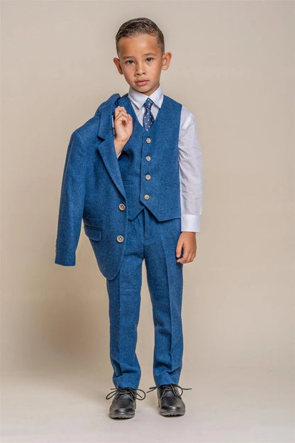 ORSON BOYS BLUE TWEED 3 PIECE SUIT