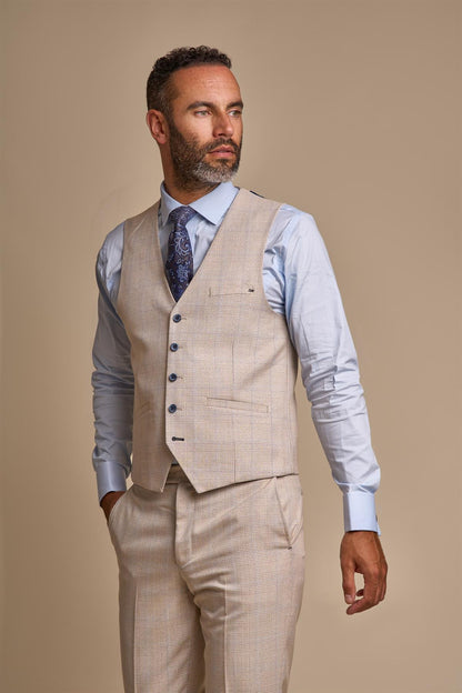 CARIDI BEIGE CHECK WAISTCOAT