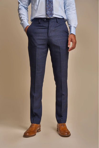 CARIDI NAVY CHECK SLIM FIT TROUSERS