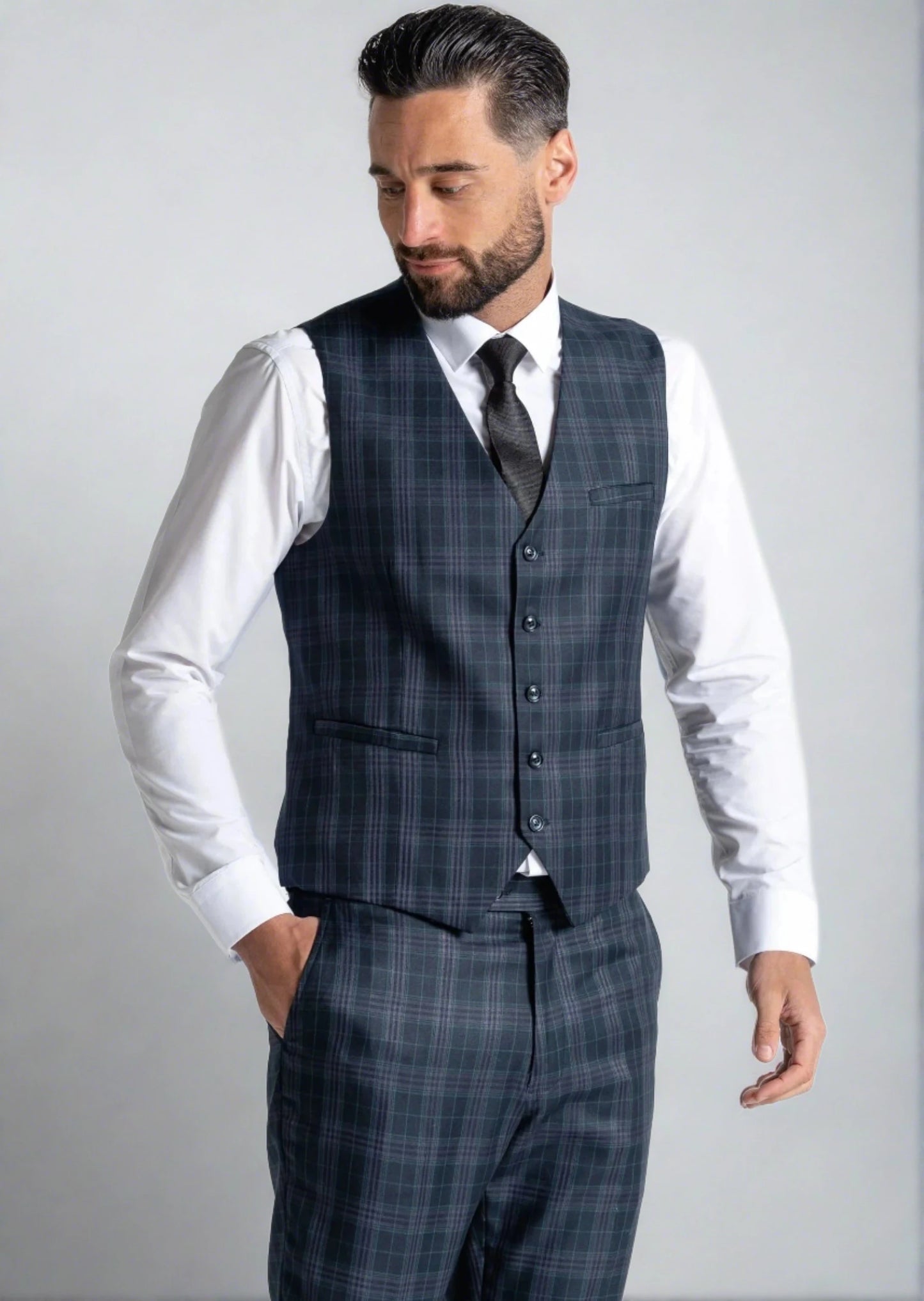 CHARLES NAVY BLUE CHECK 3-PIECE SUIT