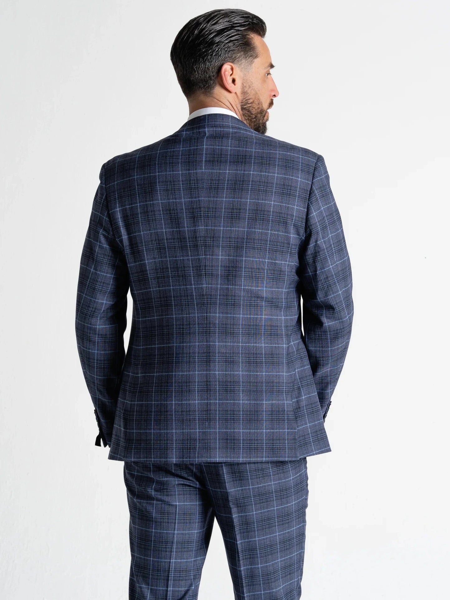 V2 CLASSIC CHARLES SUBMARINE BLUE CHECK 3-PIECE SUIT