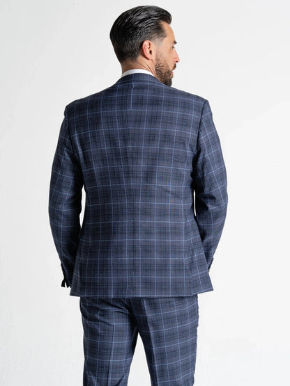V2 CLASSIC CHARLES SUBMARINE BLUE CHECK 3-PIECE SUIT