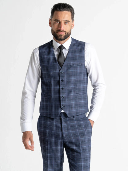 V2 CLASSIC CHARLES SUBMARINE BLUE CHECK 3-PIECE SUIT