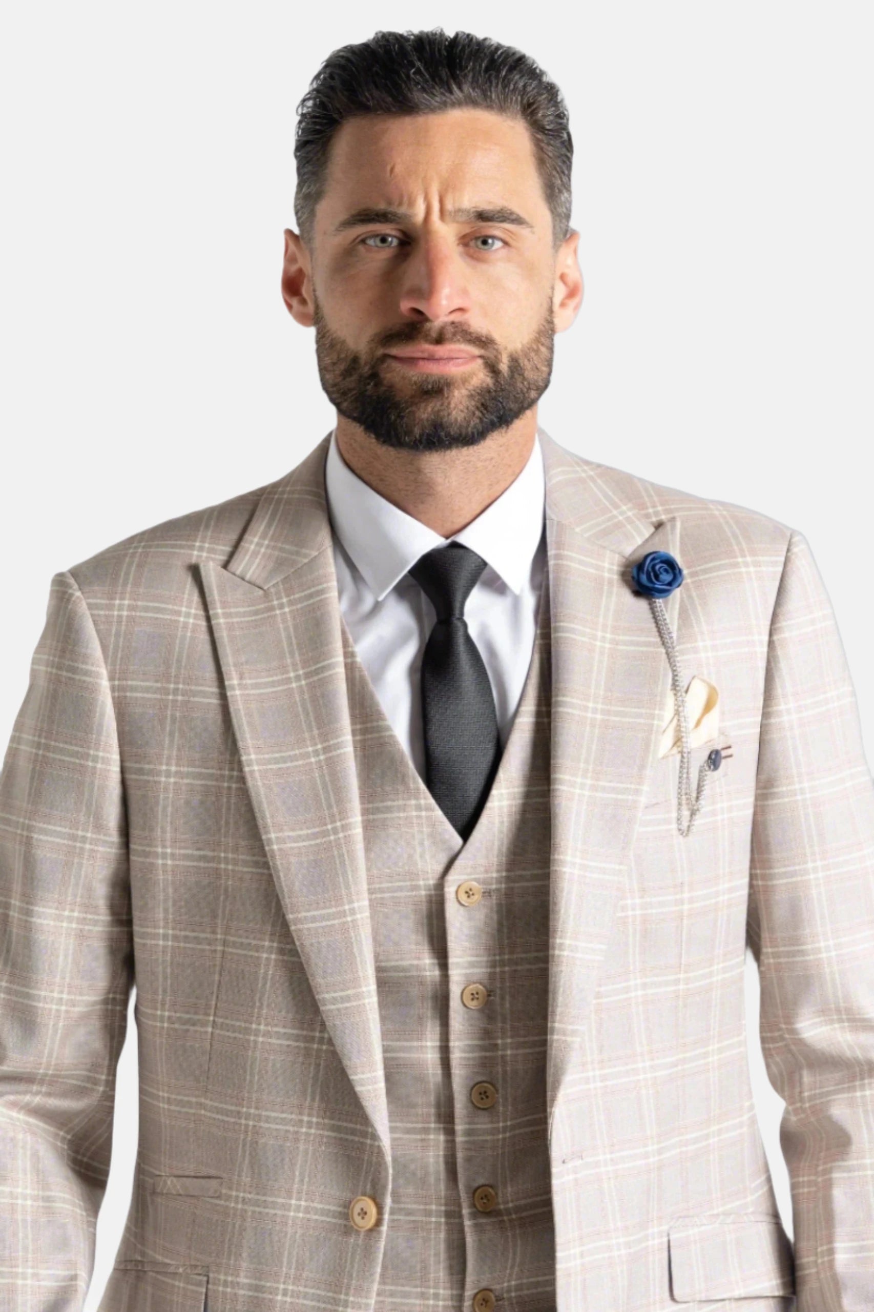 V2 Classic Charles Champagne Check 3 Piece Suit Menz Suits