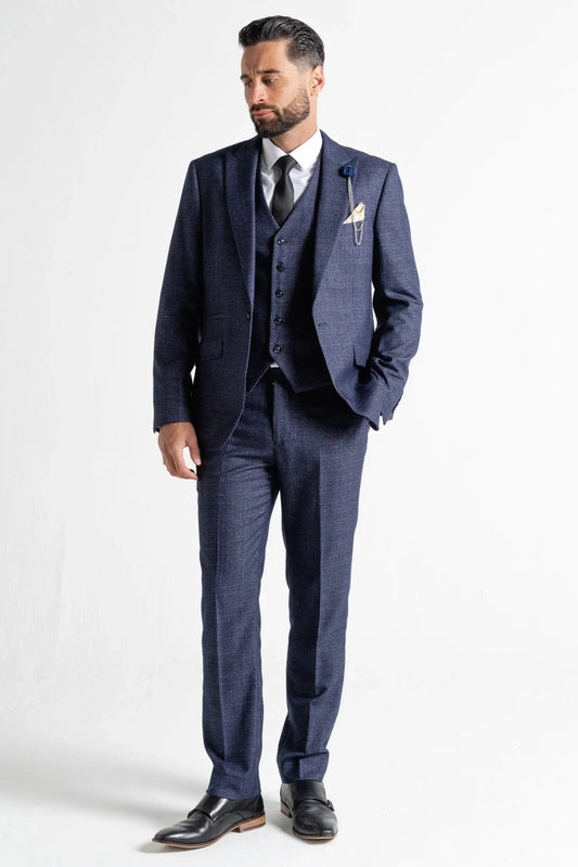 V2 CLASSIC CHARLES BLUE TWEED 3-PIECE SUIT