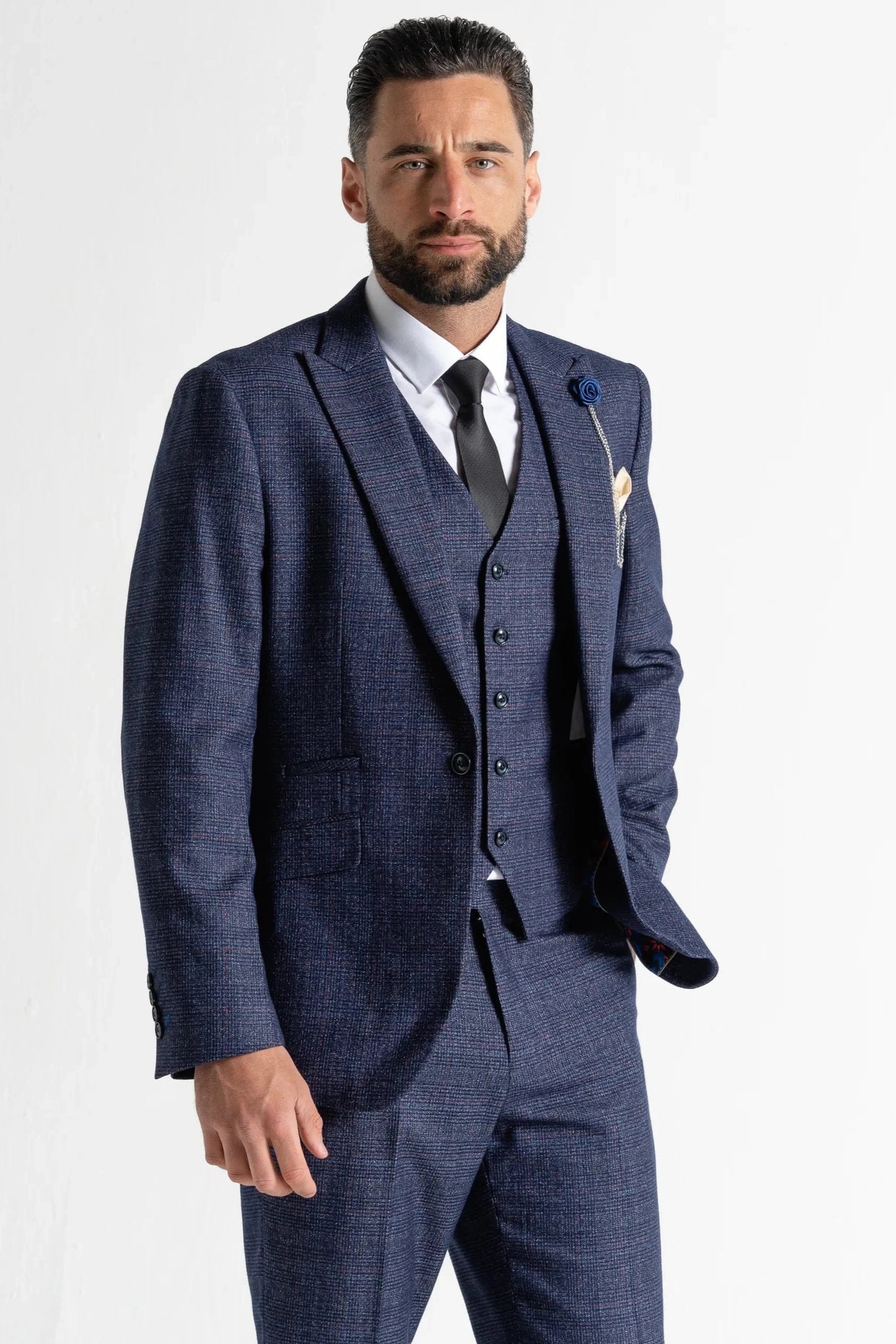 V2 CLASSIC CHARLES BLUE TWEED 3-PIECE SUIT