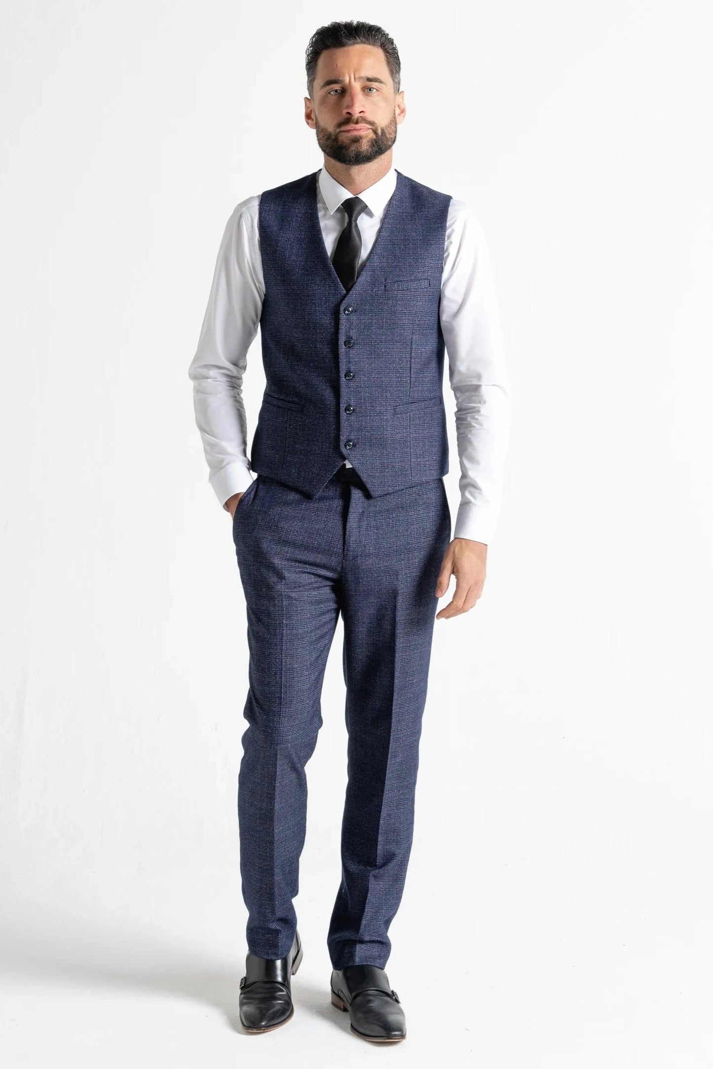 V2 CLASSIC CHARLES BLUE TWEED 3-PIECE SUIT