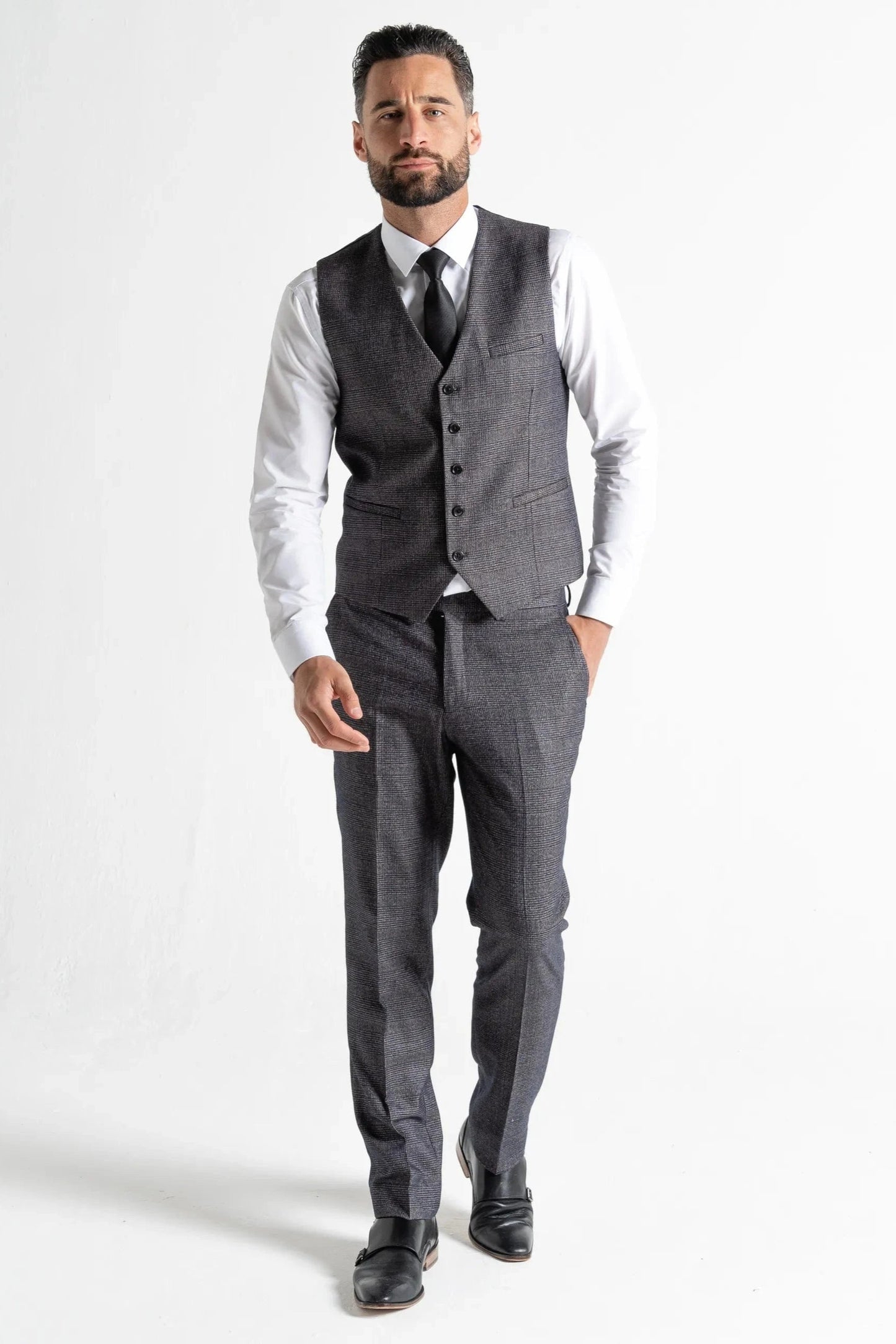 V2 CLASSIC CHARLES BLACK TWEED 3-PIECE SUIT