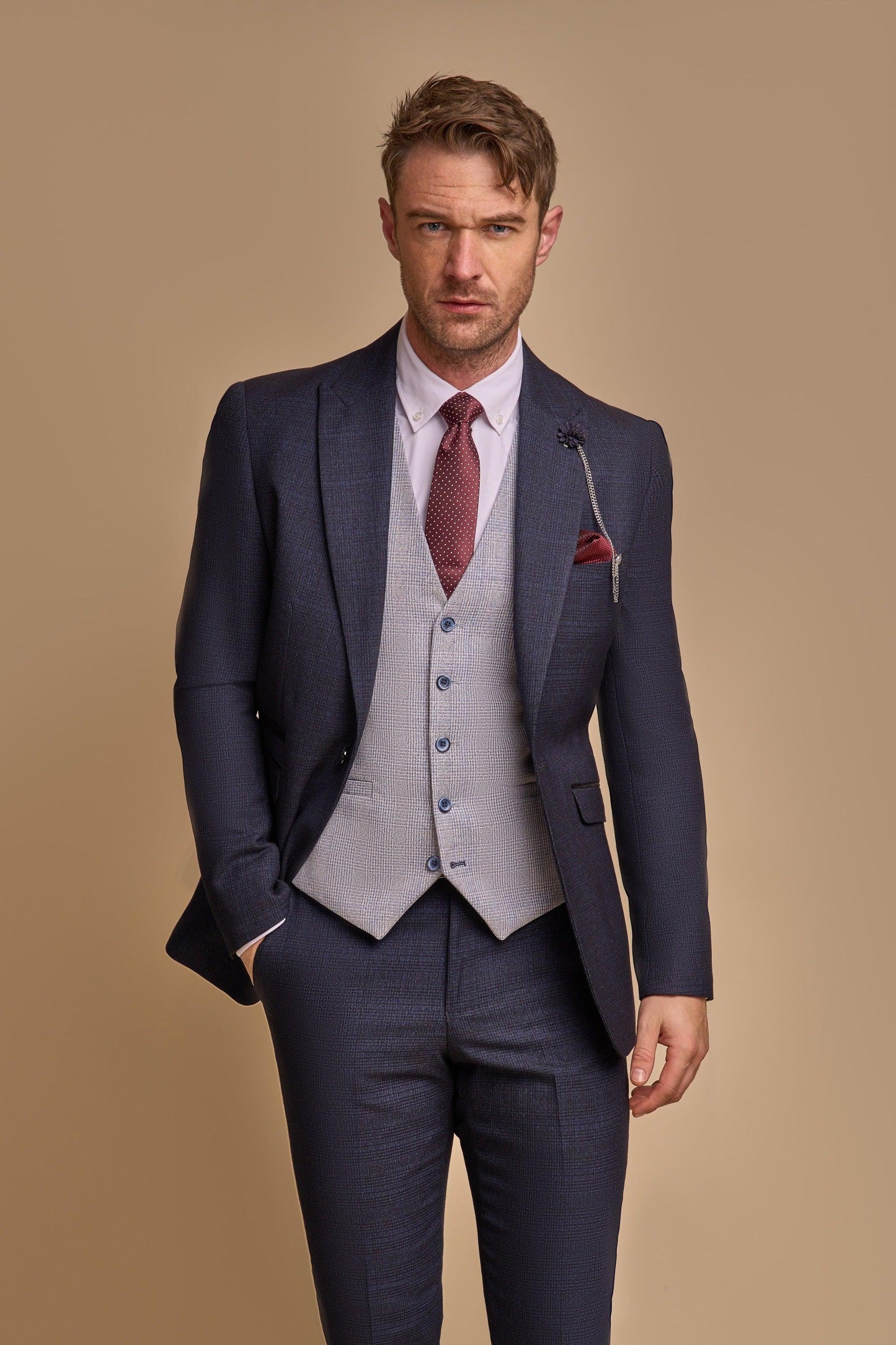 CARIDI NAVY SUIT WITH CARIDI SKY WAISTCOAT