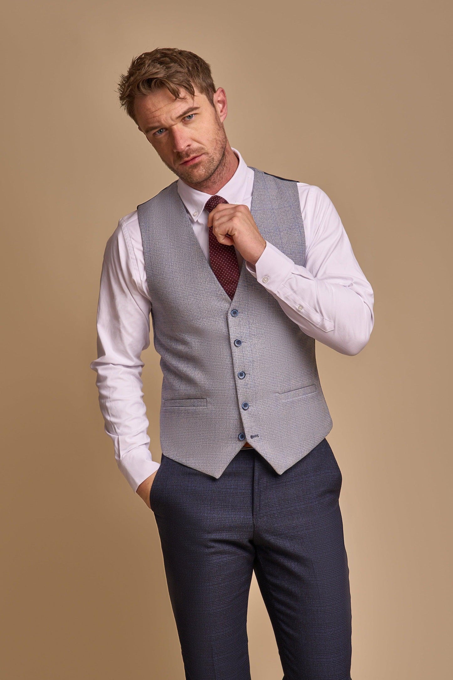 CARIDI NAVY SUIT WITH CARIDI SKY WAISTCOAT