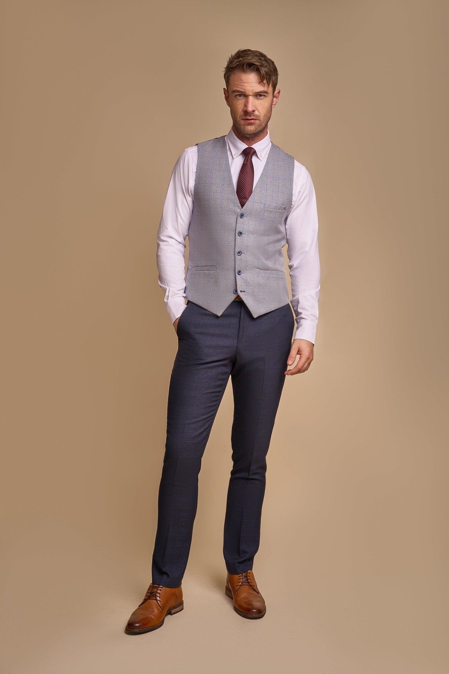 CARIDI NAVY SUIT WITH CARIDI SKY WAISTCOAT