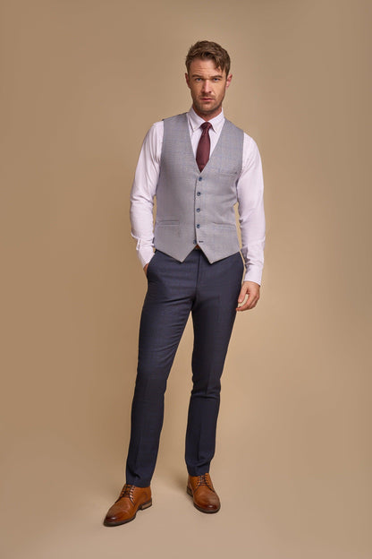 CARIDI NAVY SUIT WITH CARIDI SKY WAISTCOAT