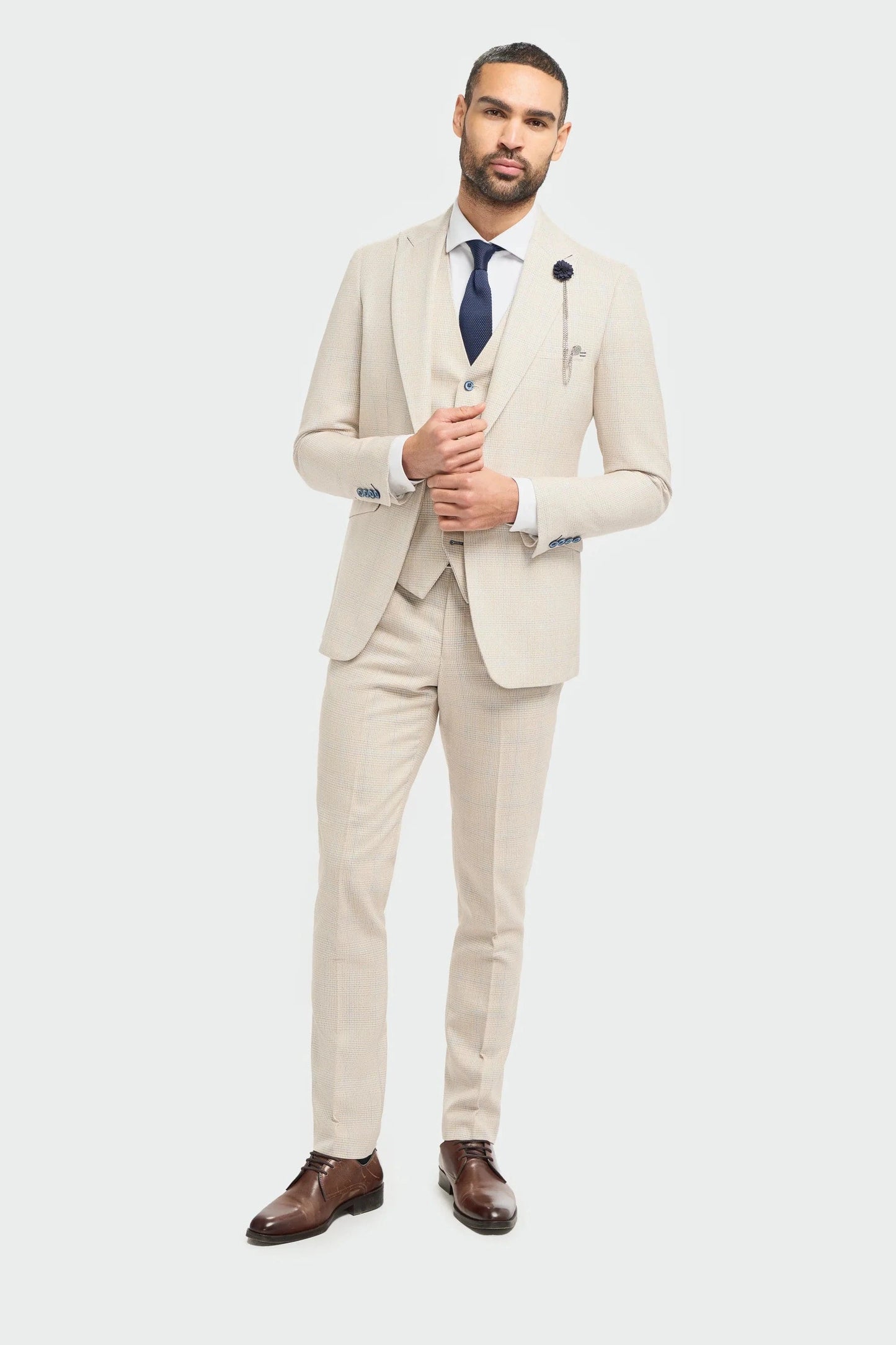 CAVANI CARIDI BEIGE CHECK 3-PIECE SUIT