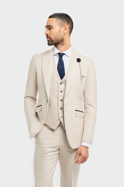 CAVANI CARIDI BEIGE CHECK 3-PIECE SUIT