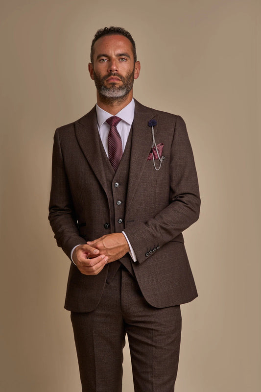 CARIDI BROWN CHECK 3-PIECE SUIT