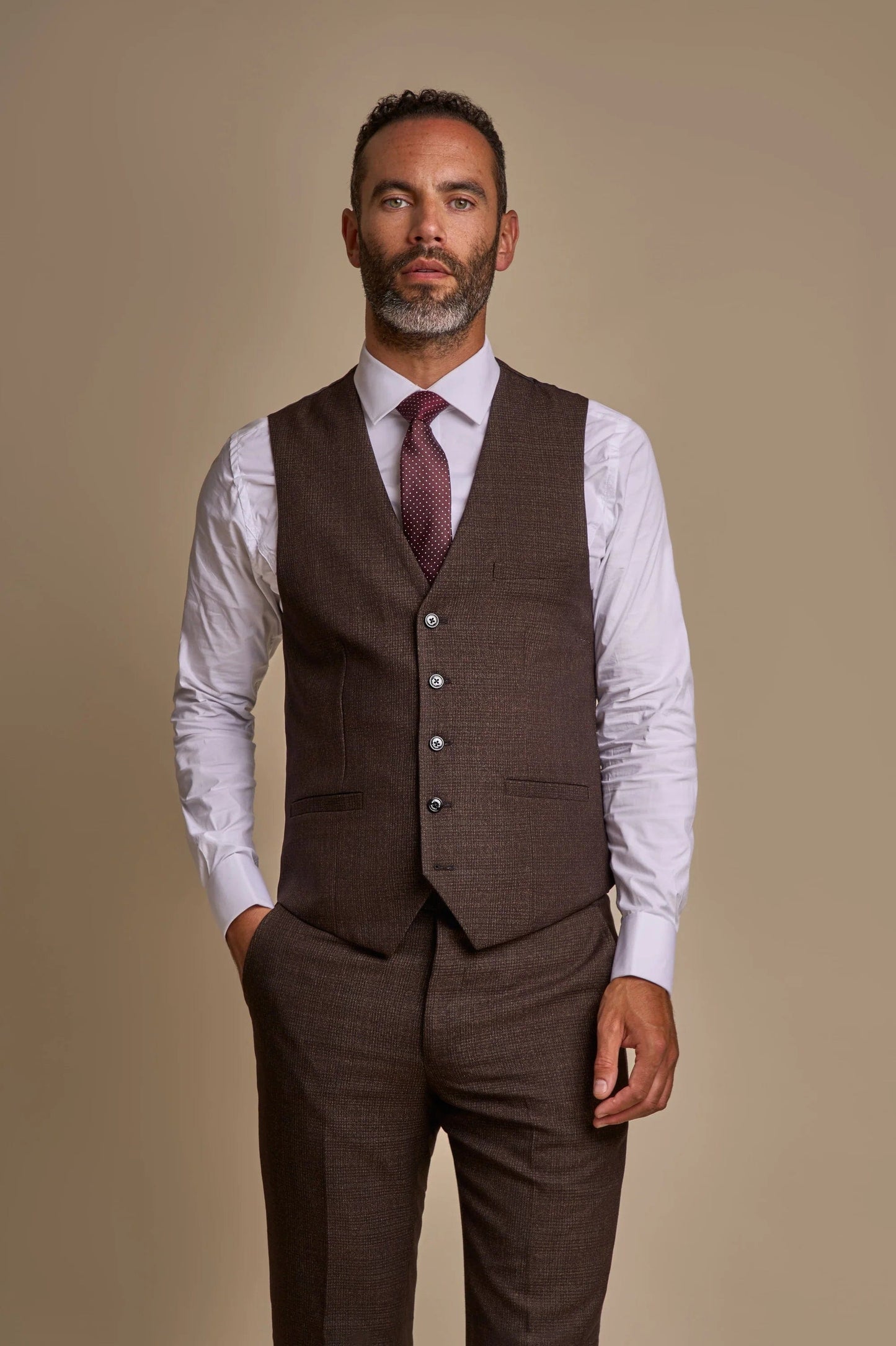 CARIDI BROWN CHECK 3-PIECE SUIT