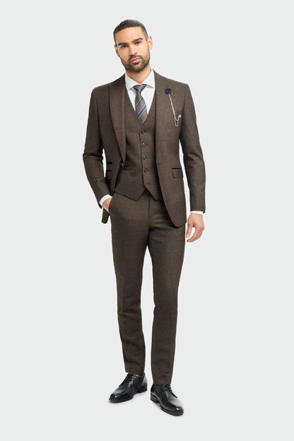 CAVANI CARIDI BROWN CHECK 3-PIECE SUIT