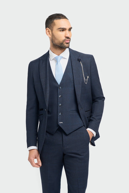 CAVANI CARIDI NAVY CHECK BLAZER