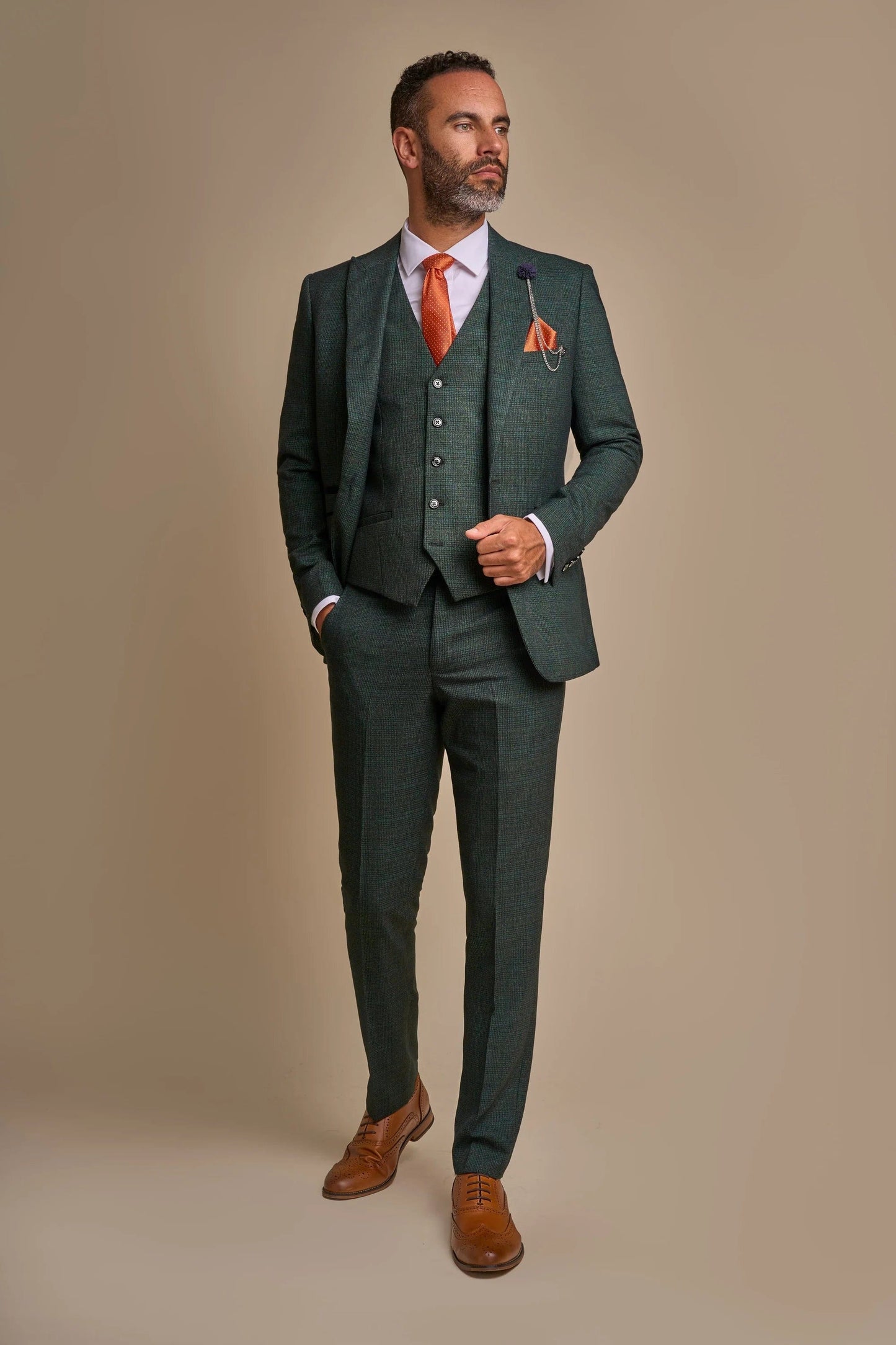 CARIDI OLIVE CHECK 3-PIECE SUIT