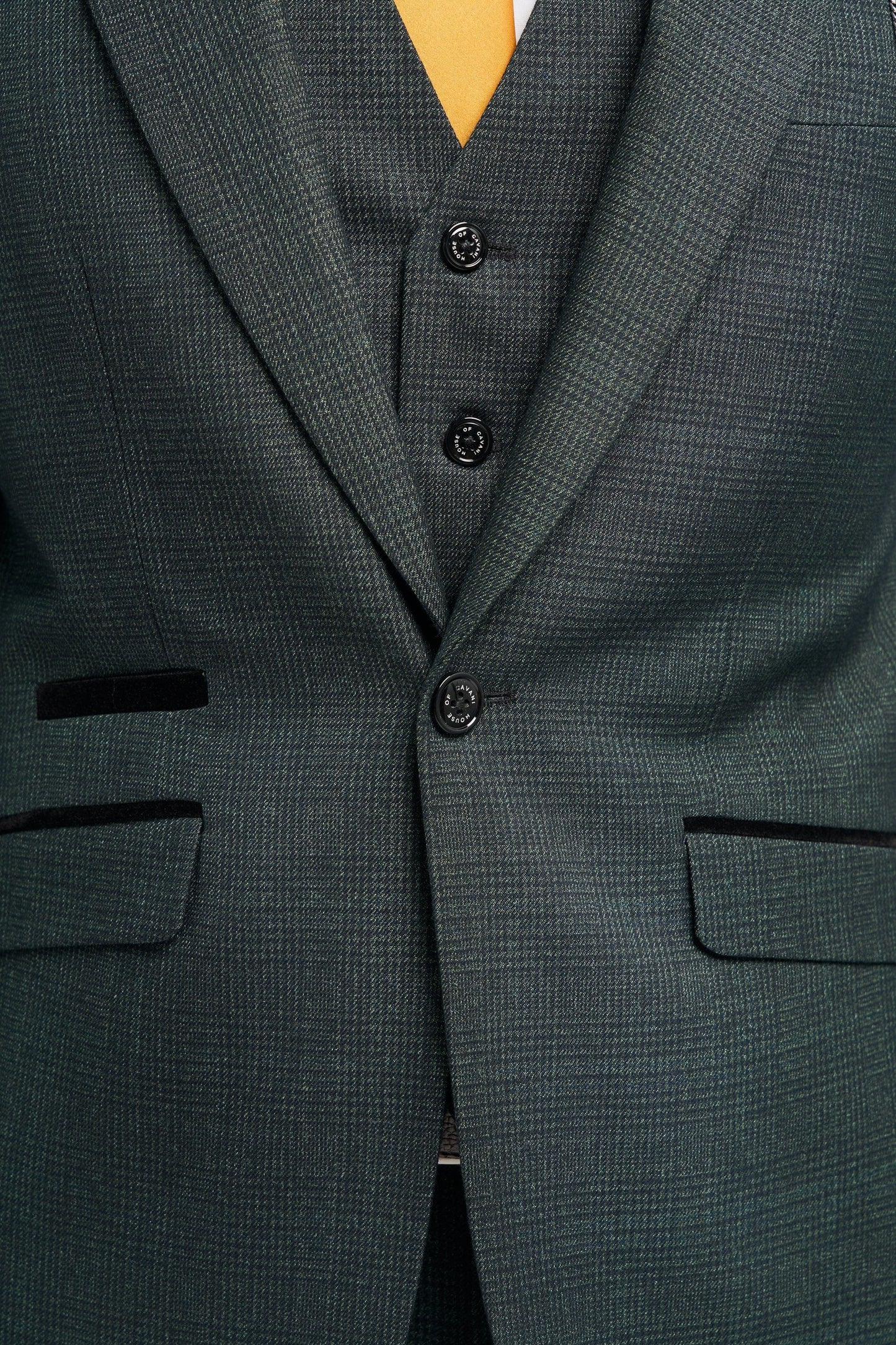 CAVANI CARIDI OLIVE CHECK 3-PIECE SUIT