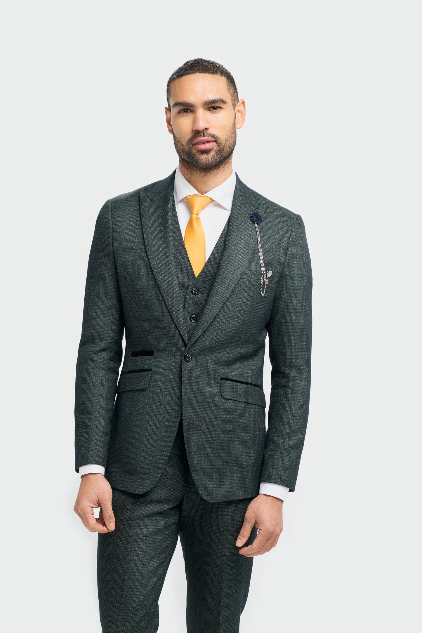 CAVANI CARIDI OLIVE CHECK 3-PIECE SUIT