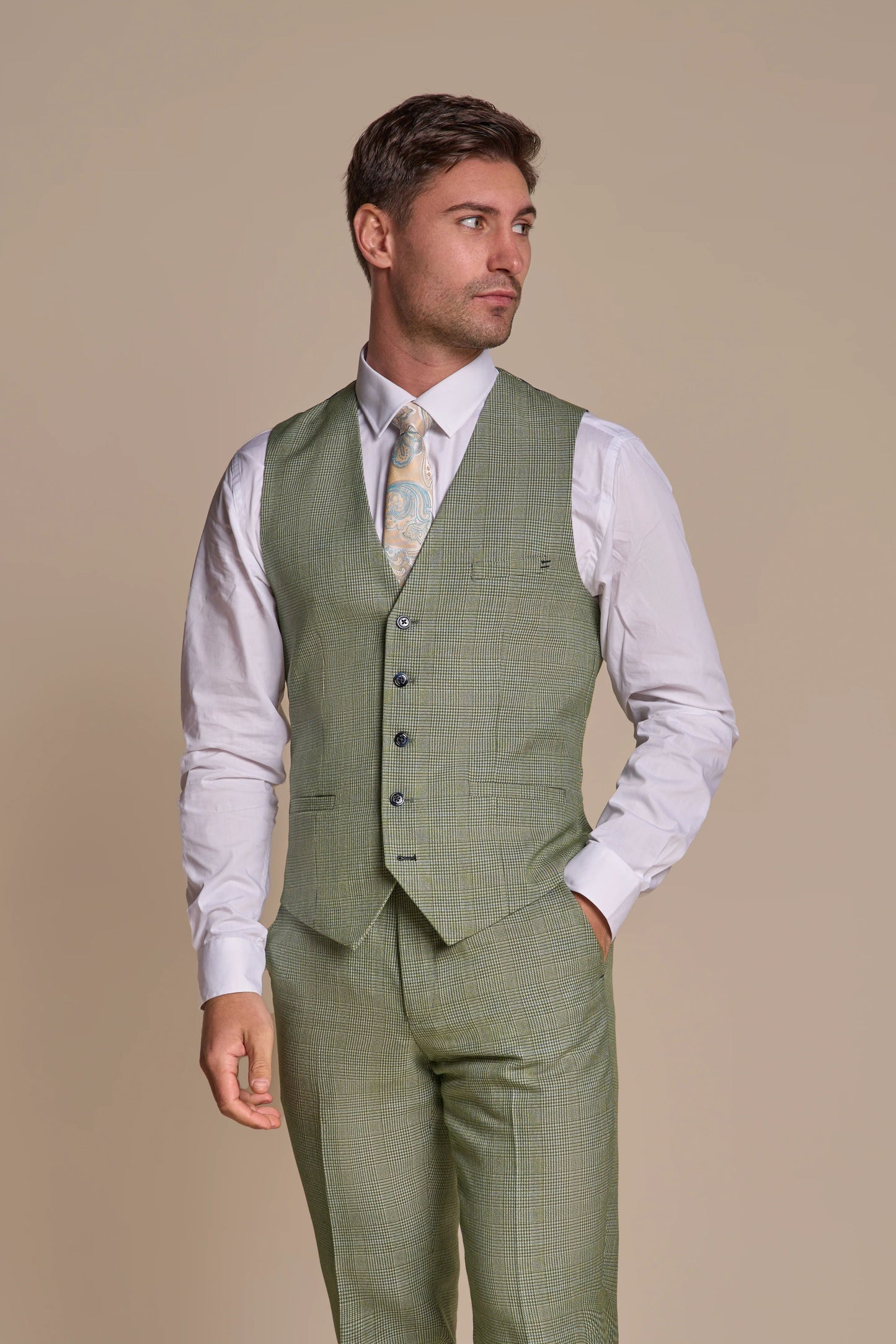 CARIDI SAGE CHECK 3-PIECE SUIT