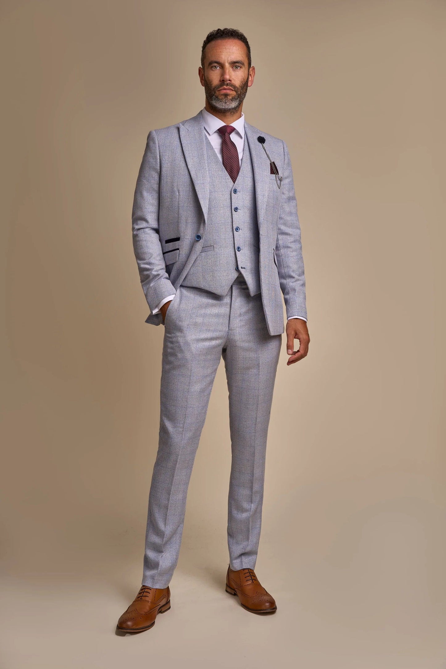 CARIDI SKY BLUE CHECK 3-PIECE SUIT