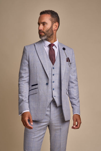 CARIDI SKY BLUE CHECK 3-PIECE SUIT